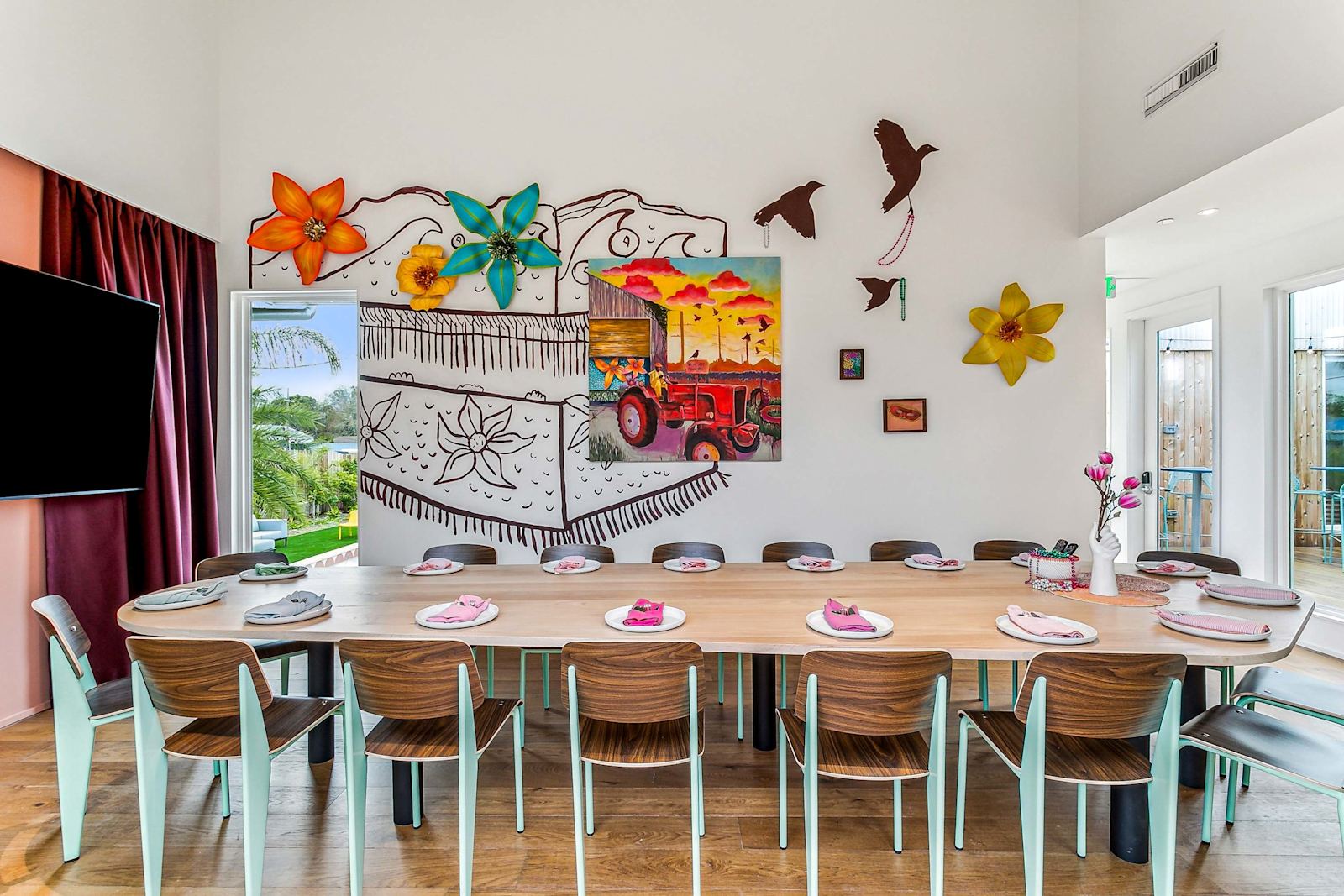 The indoor table seats 18